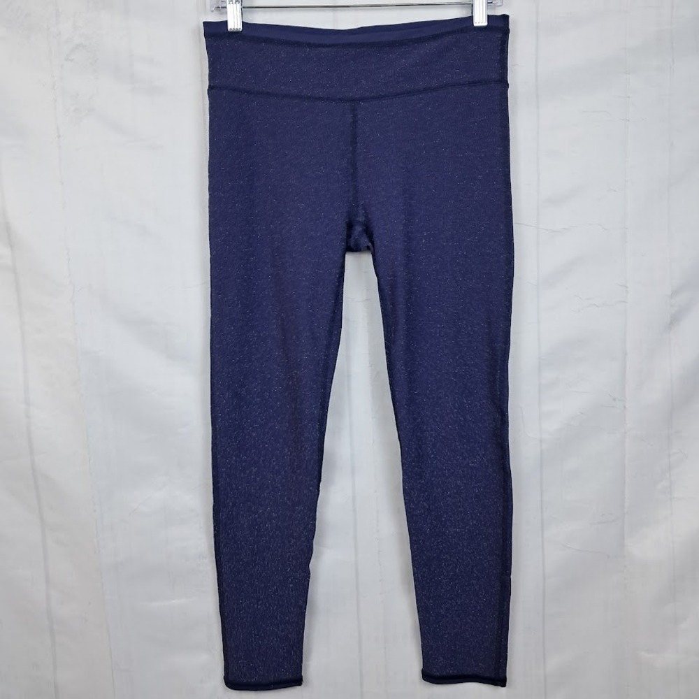Aerie L Chill Play Move Navy Blue Sparkle Ribbed High Waisted Leggings NWT